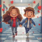 smiling-cartoon-couple-holding-hands-running-school-hallway-surrounded-hearts-girl-long-brown-hair-boy-both-327149022