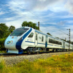 Kottaym,Kerala,India- April 14th  2023- A newly launched modern vande bharat express train by Indian railways passing through Kottayam Kerala