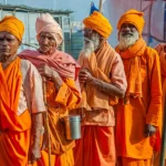 sadhus-haridwar-india-april-pilgrims-waiting-line-lunch-dressed-orange-clothes-kumbh-mela-mass-hindu-40951181